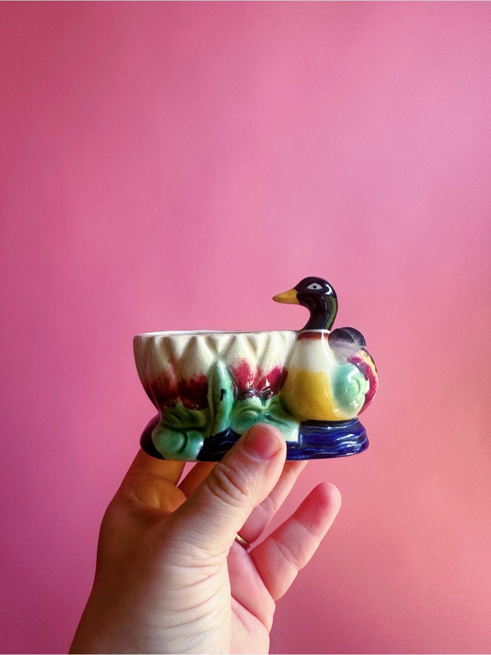Vintage Ceramic Duck Planter - Multicolor